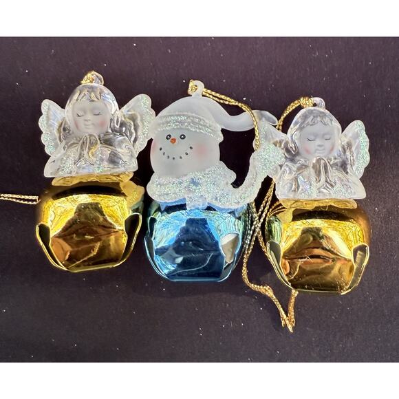 3 Vintage 2002 Jingle Buddies ANGEL & Snowman Christmas Tree Bell Ornaments -36 - Picture 5 of 7